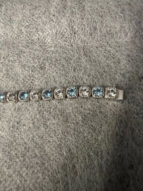 Unk Silver Tennis Bracelet with Blue and Clear Stones
